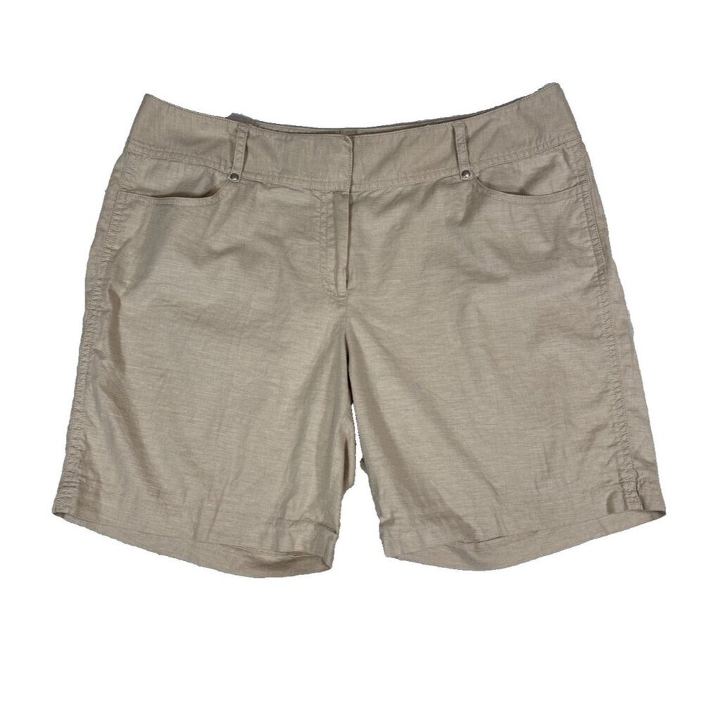 ELIE TAHARI Linen Blend Flat Front Cuffed Beige Shorts Women's 14 Comfy Preppy